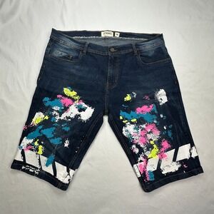 FWRD Denim Paint Splatter Streetwear Graphic Blue Jean Shorts